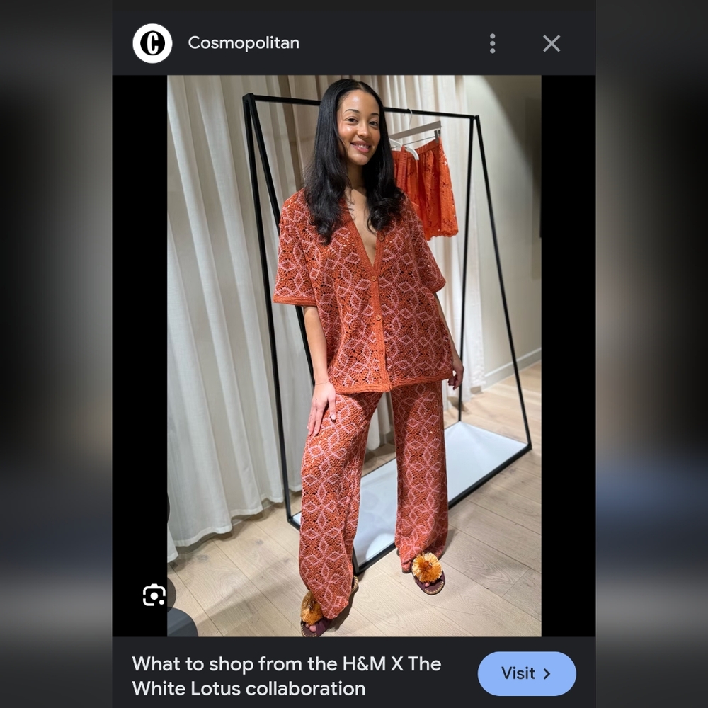 *LAST CHANCE* THE WHITE LOTUS x H&M CROCHETED PANTS, Orange Crochet Pants - Picture 3 of 12